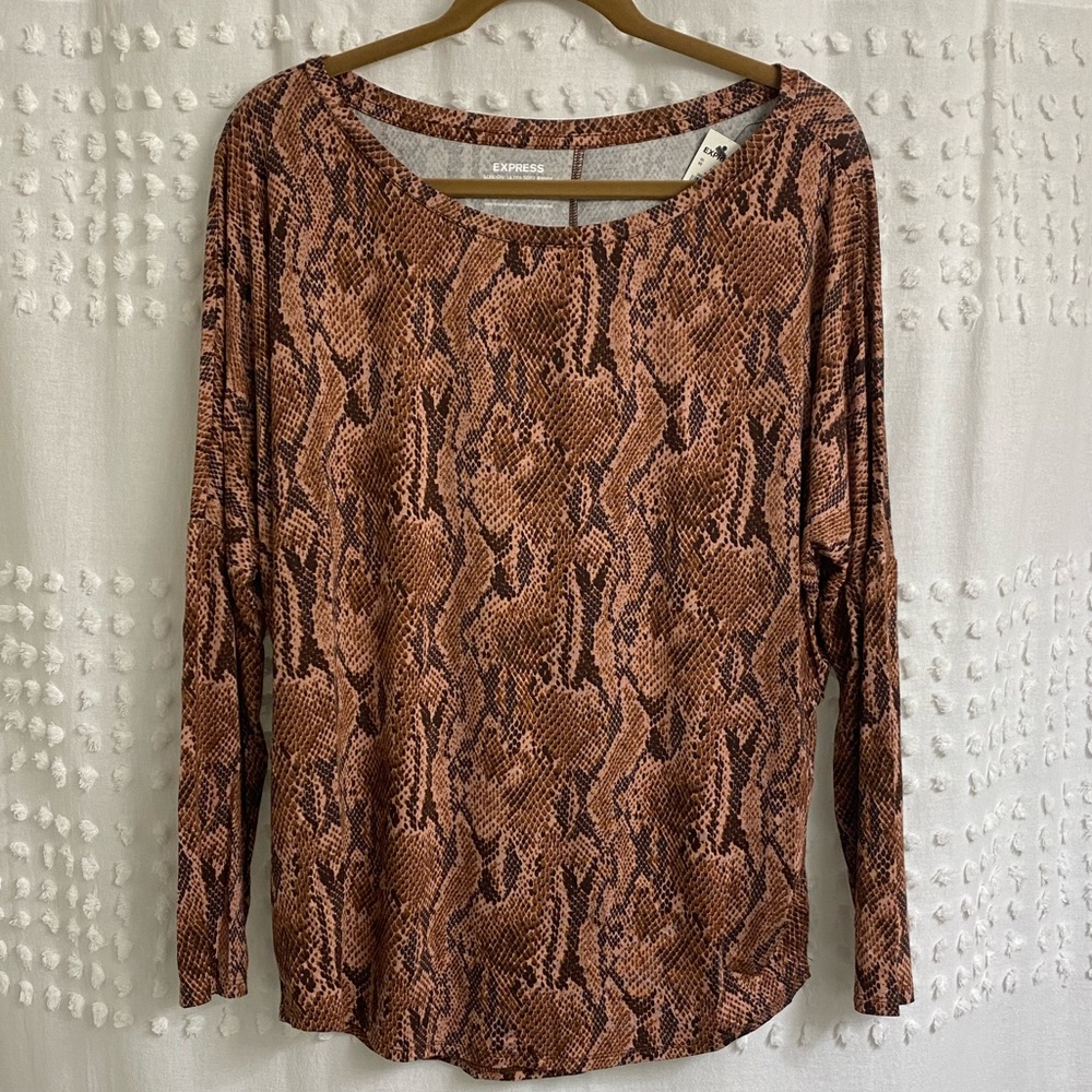 Express Crew Neck Snake Print Long Sleeve Shirt